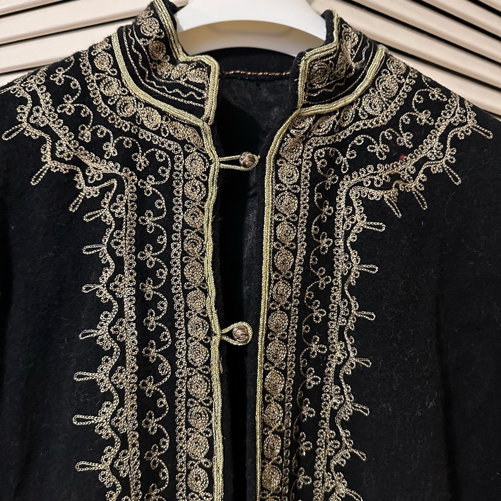 Embroidered Black Jacket with Gold Trim